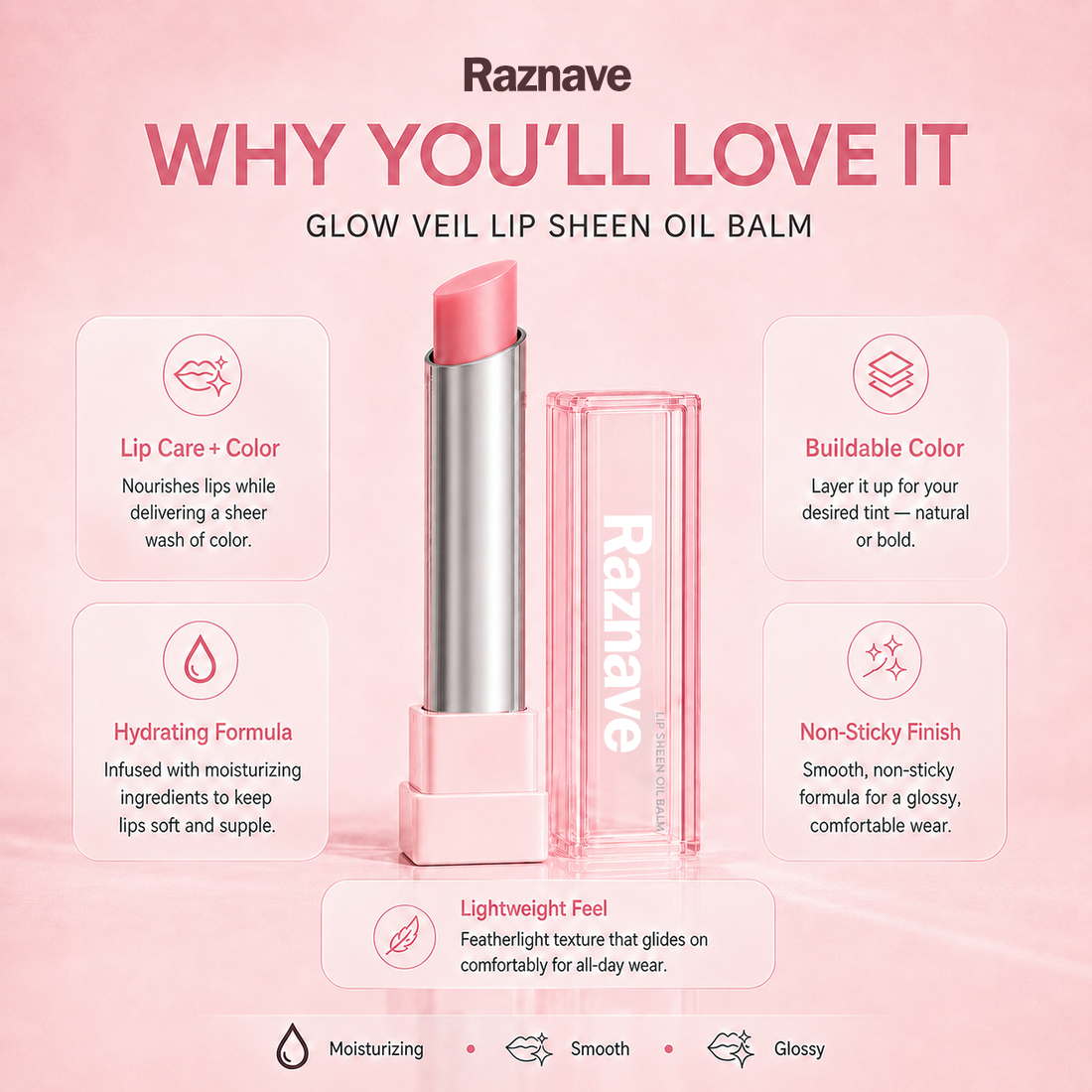 Last Day Buy 1 Get 1 Free | Raznave GLOW VEIL LIP SHEEN OIL BALM