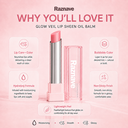 Last Day Buy 1 Get 1 Free | Raznave GLOW VEIL LIP SHEEN OIL BALM