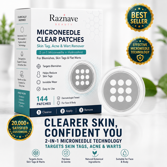 ✨2-in-1 Microneedle & Hydrocolloid Patch🍀| Removes Raised Moles, Acne, Flat Warts & Skin Tags | Helps Improve Wrinkles, Scars & Blemishes | Invisible Patches for Face & Body